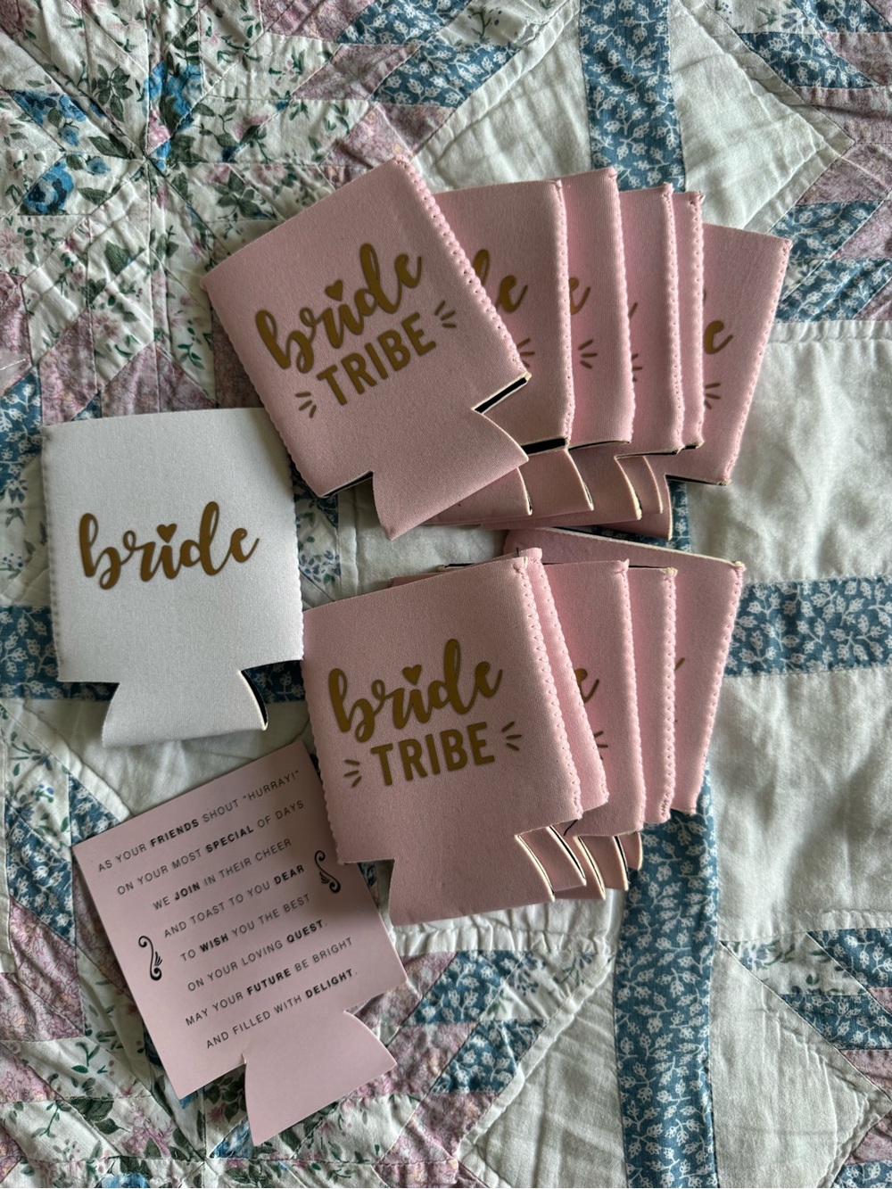 Bride Tribe Pink & Gold Can Cooler Set